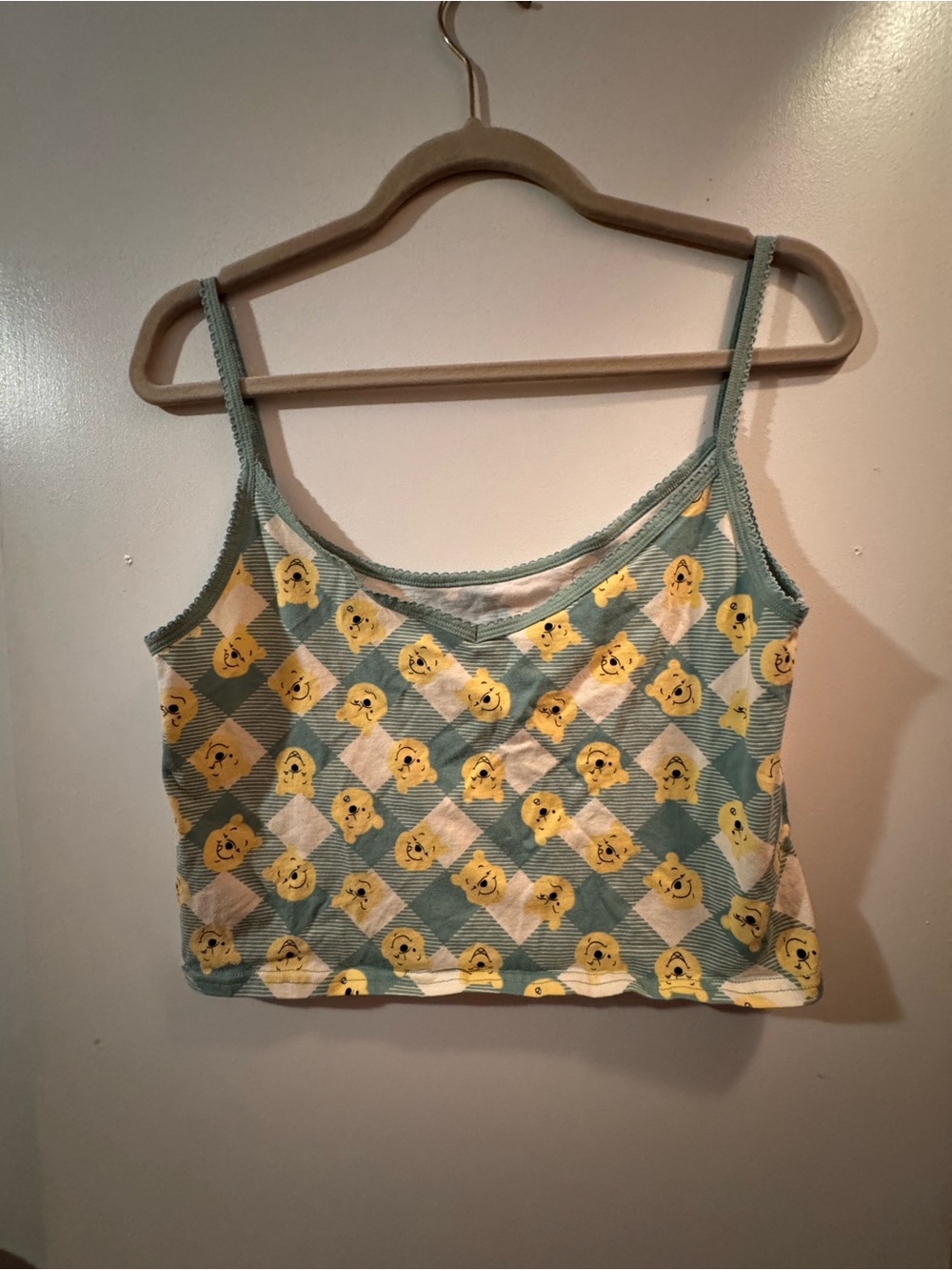 Disney Winnie the Pooh Light Teal and Cream Tank Top
